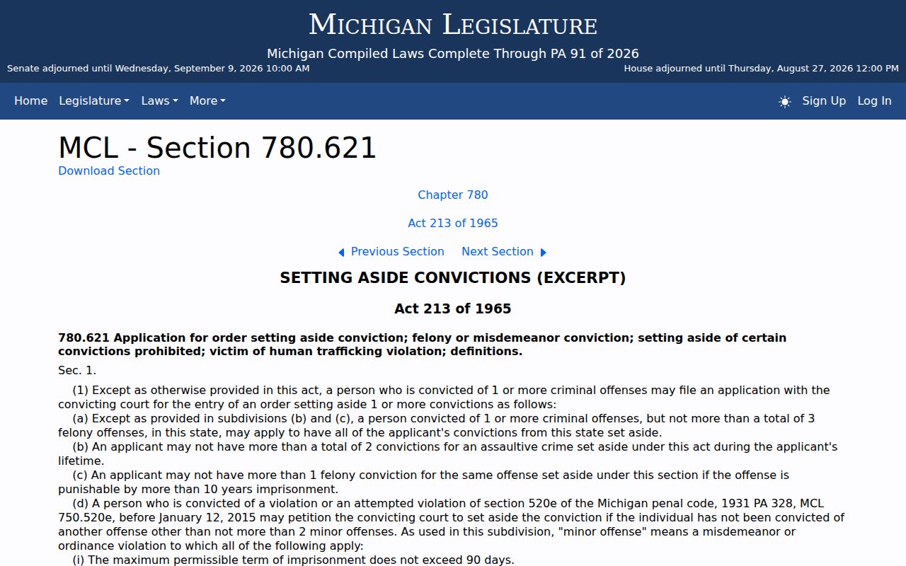 Sanilac County criminal docket access reference for Michigan set-aside records