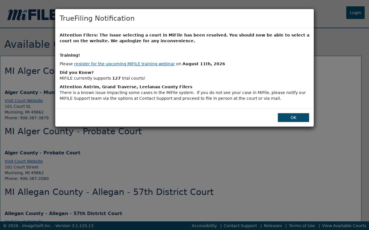 Sanilac County court docket filing directory for 73A District Court