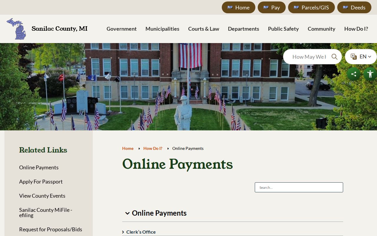 Sanilac County court docket payment routing page